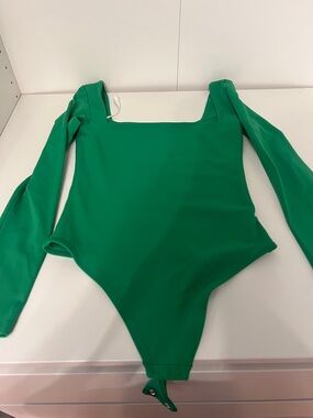 Aritzia Emerald Green Long-Sleeve Square Neck One-Piece Bodysuit